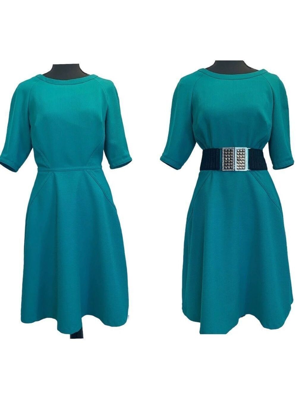 JULIA Jordan Teal Aquamarine Short Sleeve Fit And Flare Skater Dress Sz 6